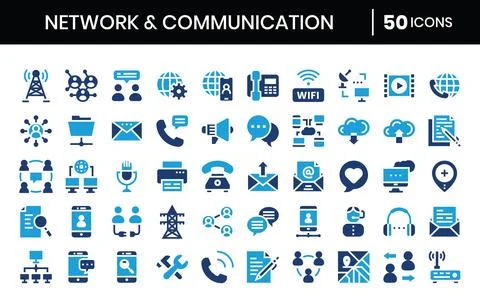 Network And Communication Flat Icons Set.Vector illustration. Stock Illustration