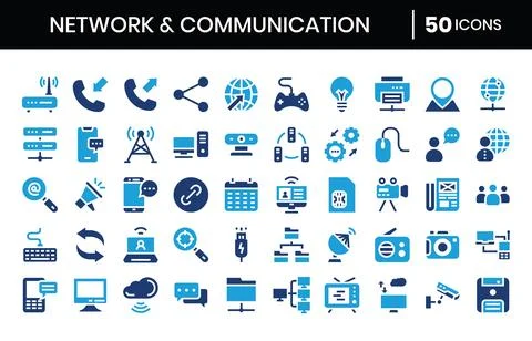 Network And Communication Flat Icons Set Stock Illustration