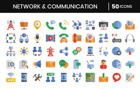 Network And Communication Flat Icons Set. Stock Illustration