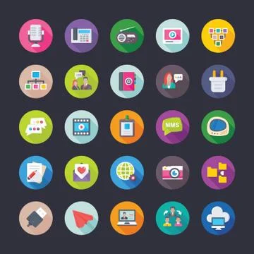 Network And Communications Colored Vector Icons Set Stock Illustration