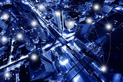 Network and Connection Technology Concept of Sathorn Intersection, Bangkok,.. Stock Photos