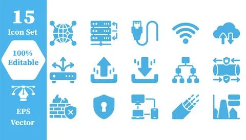 Network and connectivity technology icon set with internet, connectivity Stock Illustration