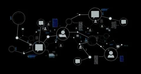 Network and data connections overlay on black Stock Illustration