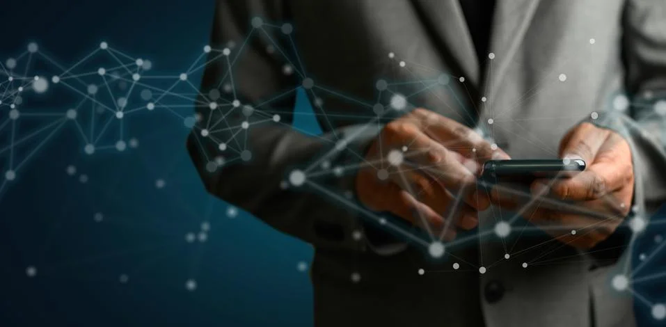 Network and data customer connection  cloud based web man network sphere 3D r Foto stock