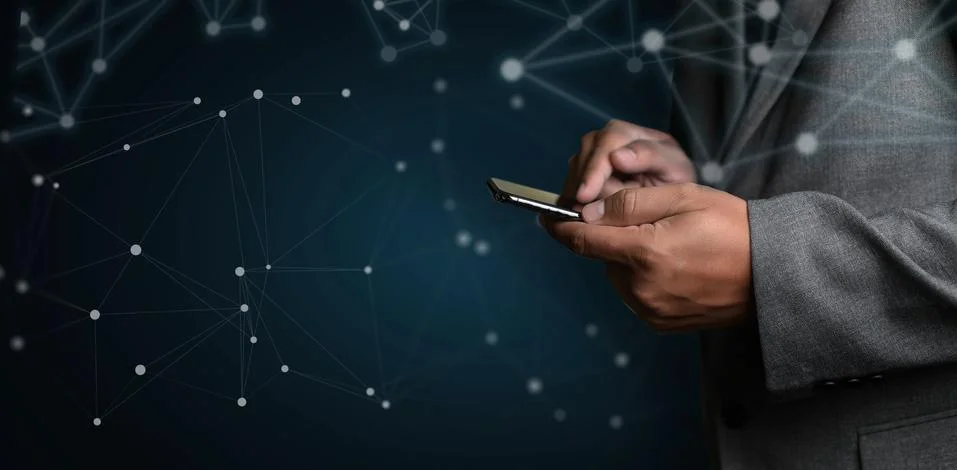 Network and data customer connection  cloud based web man network sphere 3D r Foto stock