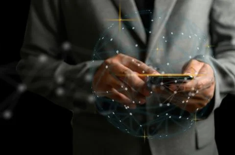 Network and data customer connection  cloud based web man network sphere 3D r Foto stock