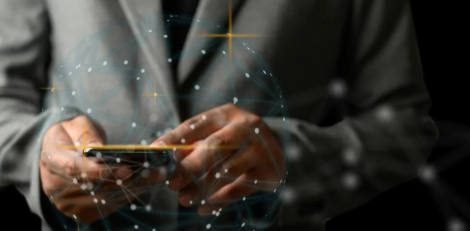 Network and data customer connection  cloud based web man network sphere 3D r Foto stock