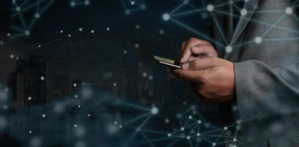 Network and data customer connection  cloud based web man network sphere 3D r Foto stock