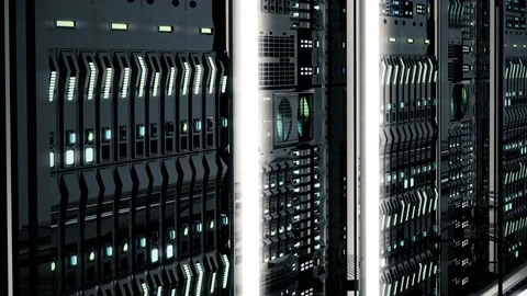 Network and Data servers behind glass panels in a Modern Server room Vídeo Stock 138535242