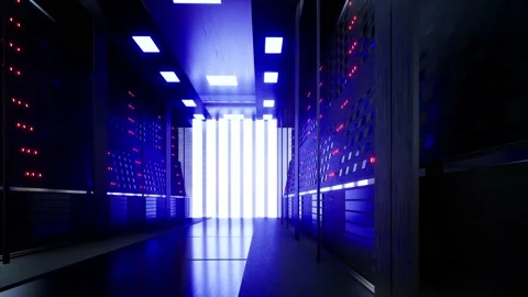 Network And Data Servers Behind Glass Panels In A Server Room Of A Data Stock Footage 162709315