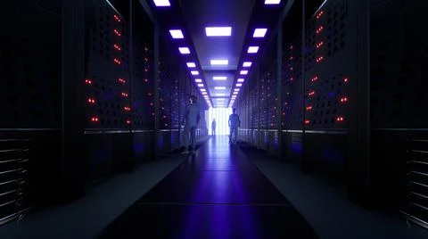 Network And Data Servers Behind Glass Panels 스톡 일러스트