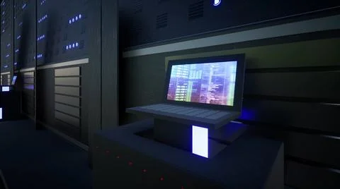 Network And Data Servers Behind Glass Panels 스톡 일러스트