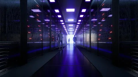Network And Data Servers Behind Glass Panels 스톡 일러스트