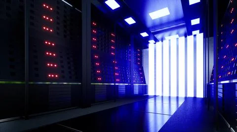Network And Data Servers Behind Glass Panels 스톡 일러스트