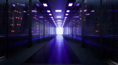 Network And Data Servers Behind Glass Panels 스톡 일러스트