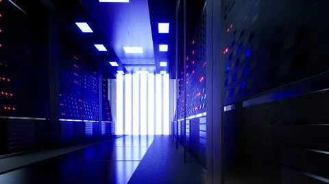 Network And Data Servers Behind Glass Panels 스톡 일러스트
