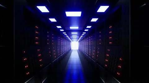 Network And Data Servers Behind Glass Panels 스톡 일러스트