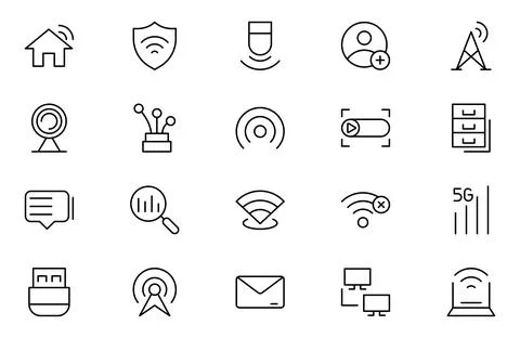 Network and Internet line icon set. Smart home, control, system, technology.. Stock Illustration