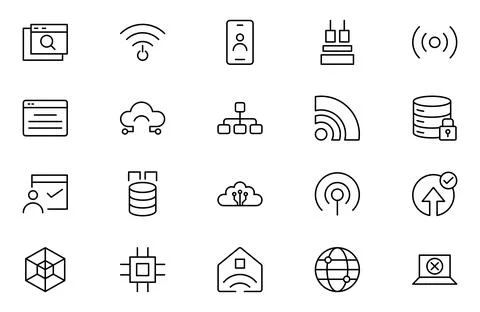 Network and Internet line icon set. Smart home, control, system, technology.. Stock Illustration
