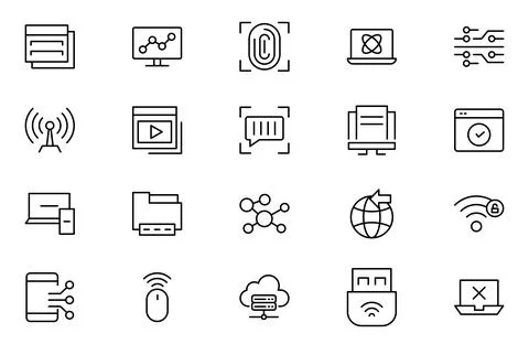 Network and Internet line icon set. Smart home, control, system, technology.. Stock Illustration