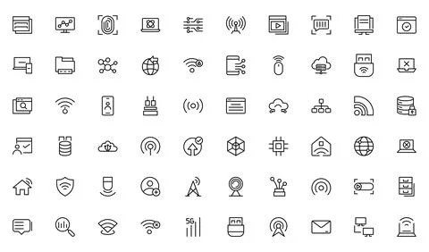 Network and Internet line icon set. Smart home, control, system, technology.. Stock Illustration