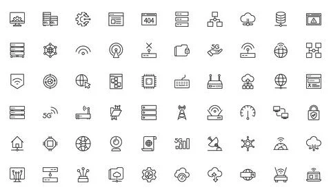 Network and Internet line icon set. Smart home, control, system, technology.. Stock Illustration