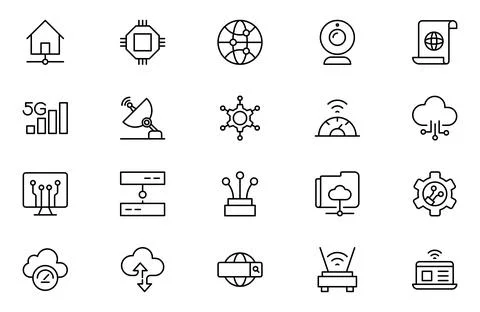 Network and Internet line icon set. Smart home, control, system, technology.. Stock Illustration