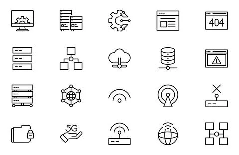 Network and Internet line icon set. Smart home, control, system, technology.. Stock Illustration