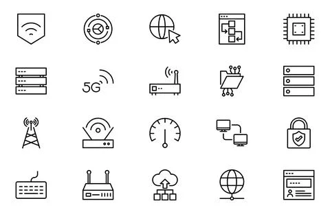 Network and Internet line icon set. Smart home, control, system, technology.. Stock Illustration