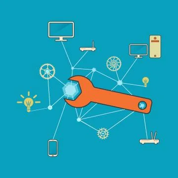 Network and PC repairs conceptual illustration Illustrazione stock