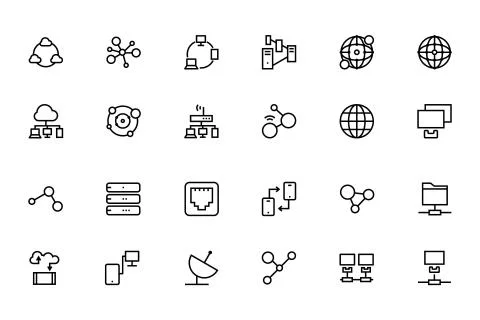 Network and Sharing Vector Outline Icons Stock Illustration