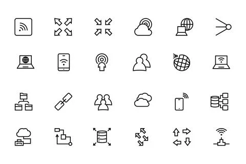 Network and Sharing Vector Outline Icons Pack Stock Illustration