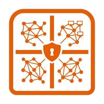Network and shield lock icon, connected devices cyber security protection. Stock Illustration