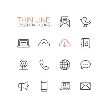 Network and Technology Symbols - thick line design icons set Stock Illustration