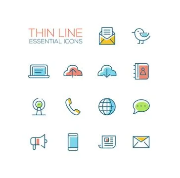 Network and Technology Symbols - thick line design icons set Stock Illustration