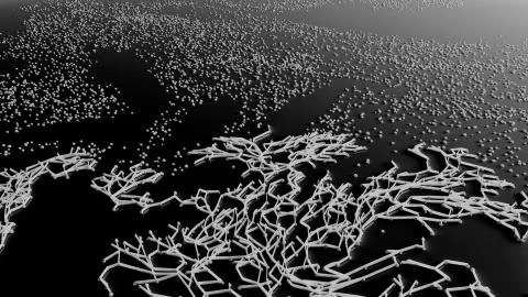 Network animation connected dots or growing trails Stock Illustration