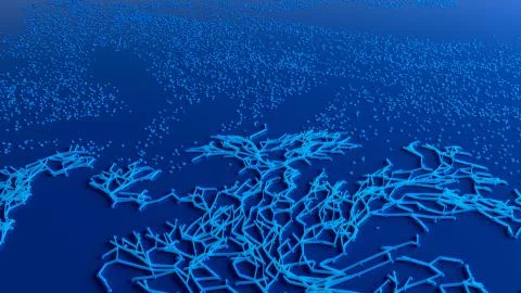 Network animation connected dots or growing trails Stock Illustration