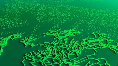 Network animation connected dots or growing trails Stock Illustration