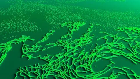 Network animation connected dots or growing trails Stock Illustration