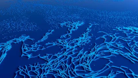 Network animation connected dots or growing trails Illustrazione stock