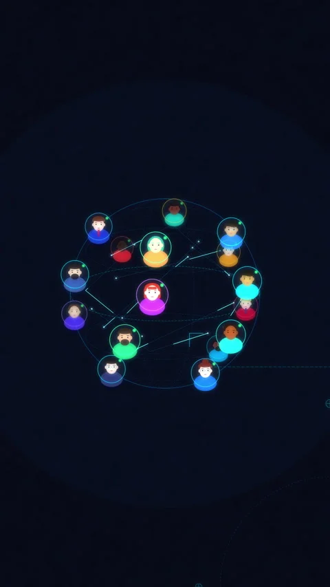 Network animation connecting people icons in dark digital cyberspace Stock Footage 346550256