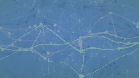 Network animation forming waveform after yellow lines glowing and nodes pulsing Stock Footage 311417079