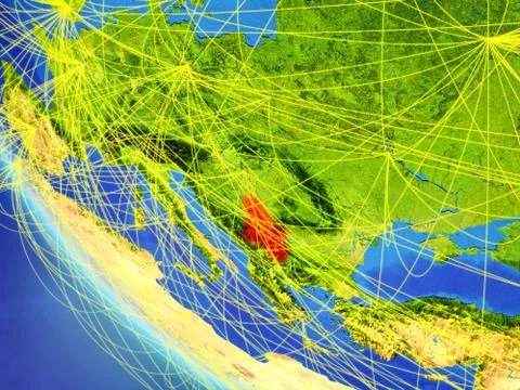 Network around Serbia from space Stock Illustration