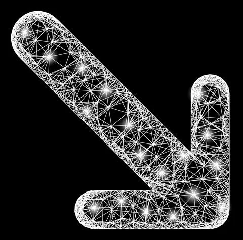 Network Arrow Down Right Mesh with Bright Flash Nodes イラスト素材