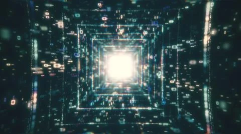 Network Background Concept. A Flying Through Digital Data Tunnel, Technology Stock Illustration