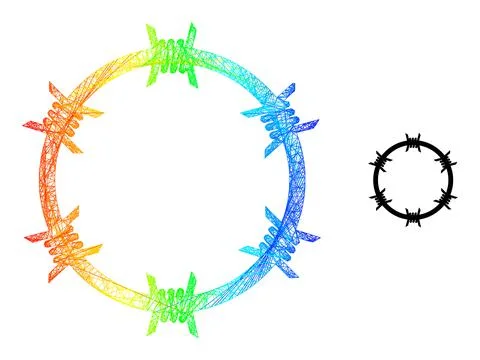 Network Barbed Wire Circle Mesh Icon with Spectral Gradient Stock Illustration
