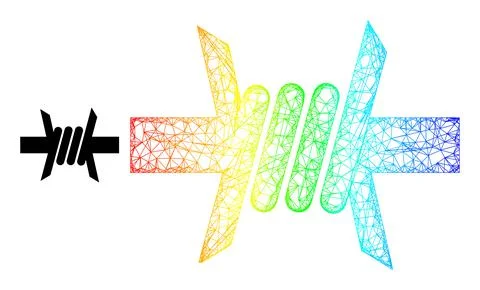 Network Barbed Wire Web Mesh Icon with Rainbow Gradient Stock Illustration