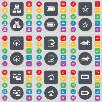 Network, Battery, Star, Cloud, Survey, Trumped, Helicopter, House, Battery icon 스톡 일러스트