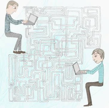 A network between two people working on laptops Stock Illustration