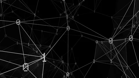 Network of binary digits moving horizontally on black background loop 스톡 동영상 91518399